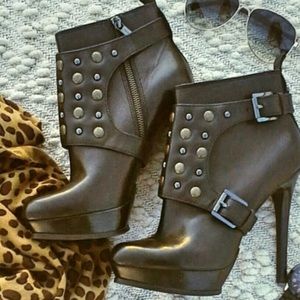 Michael Kors black leather studded ankle booties